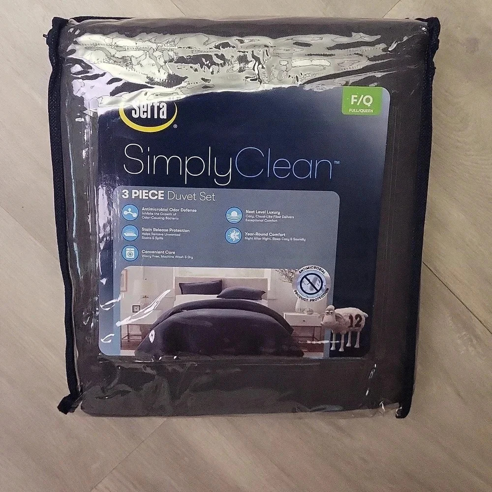 Serta Simply Clean Antimicrobial Charcoal Grey Full Queen 3 Piece Duvet Set‎